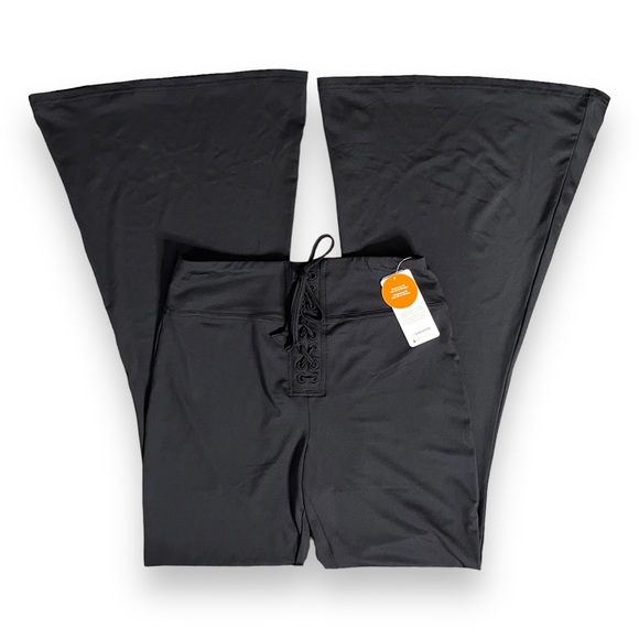 Black Lace Up Flared Leggings Pants - Picture 2 of 10